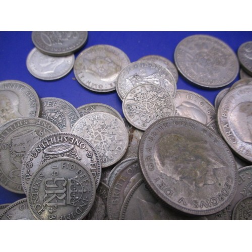 103 - A parcel of silver and part silver pre-decimal coins, approx. parcel weight 475g all in circulated c... 