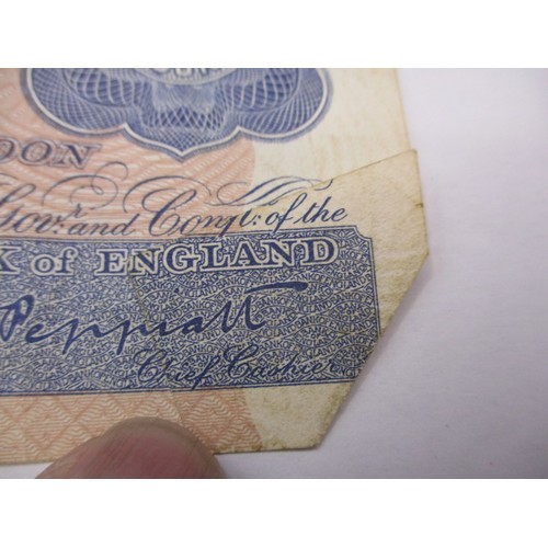 147 - K O Peppiatt Error £1 note. With ‘fishtail’ bottom right which is blank one side and printed the oth... 