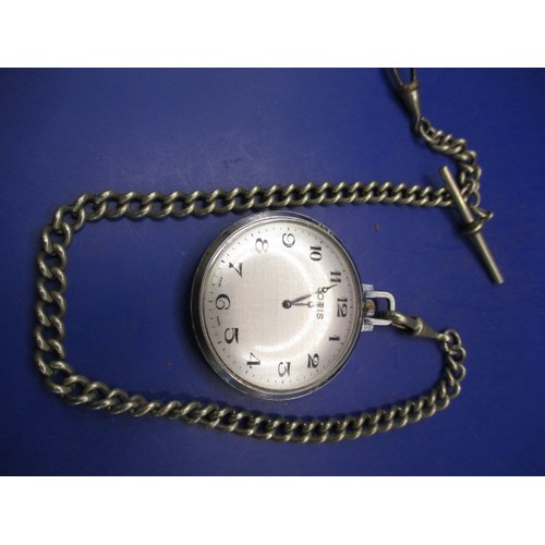 106 - A vintage Oris pocket watch with white metal Albert chain, in current working order with use-related... 