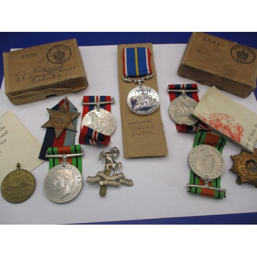 209 - 2 boxed groups of WWII medals and a private purchase national service medal, all in good condition