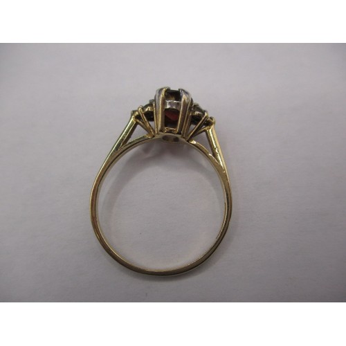 73 - A suit of antique gold and garnet jewellery to include a pair of screw on earrings and a ring, appro... 