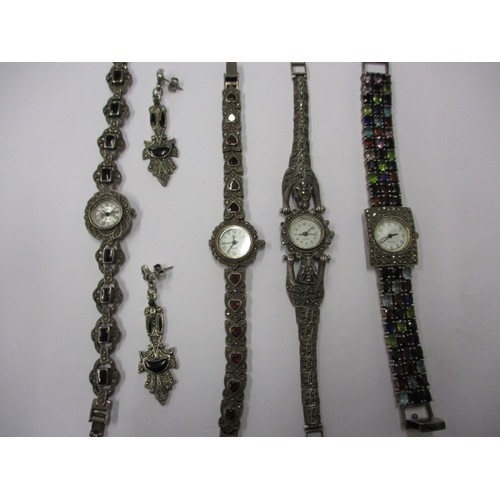 110 - A parcel of vintage cocktail watches, all on white metal with marcasite and other stones, none teste... 