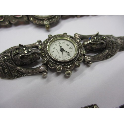 110 - A parcel of vintage cocktail watches, all on white metal with marcasite and other stones, none teste... 