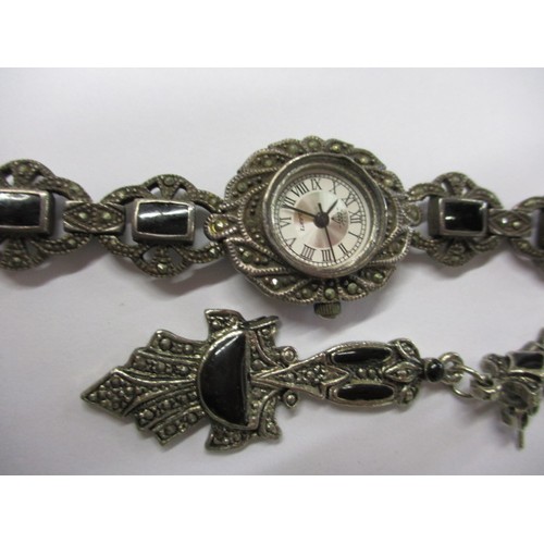 110 - A parcel of vintage cocktail watches, all on white metal with marcasite and other stones, none teste... 