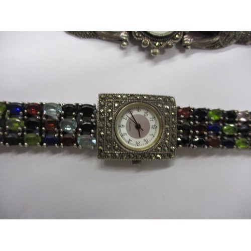 110 - A parcel of vintage cocktail watches, all on white metal with marcasite and other stones, none teste... 