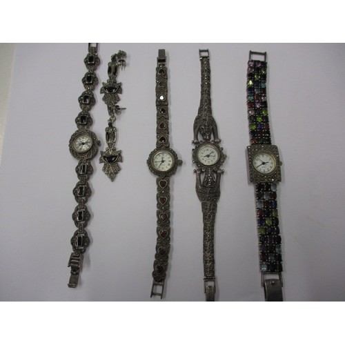 110 - A parcel of vintage cocktail watches, all on white metal with marcasite and other stones, none teste... 