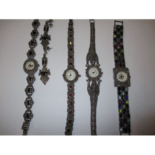 110 - A parcel of vintage cocktail watches, all on white metal with marcasite and other stones, none teste... 