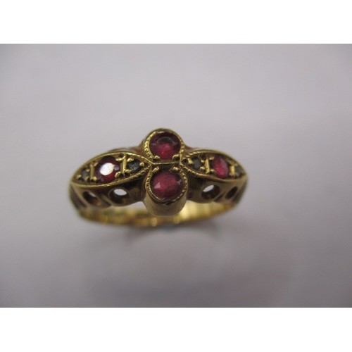 26 - A vintage 18ct yellow gold ring set with 4 rubies, approx. ring size ‘N’ approx. weight 2.5g and a p... 