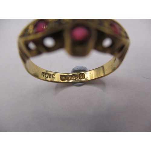 26 - A vintage 18ct yellow gold ring set with 4 rubies, approx. ring size ‘N’ approx. weight 2.5g and a p... 