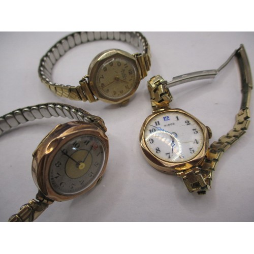 99 - Three vintage 9ct yellow gold cased wrist watches, none in working order