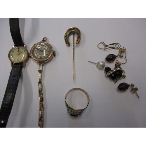 100 - Two 9ct gold cased cocktail watches and a parcel of yellow metal items, all in used condition and so... 