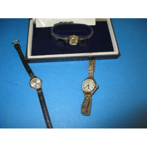 109 - 3 Vintage ladies wrist watches, 2 with 9ct gold cases, the other a boxed Tissot with paperwork, none... 