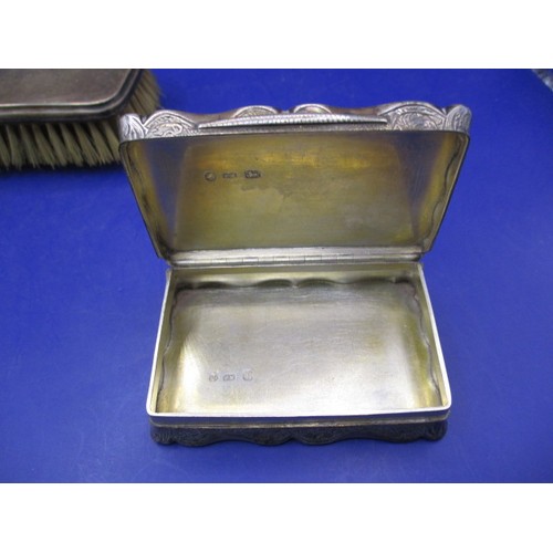 156 - A 19th century silver box a silver cigarette case and a silver backed brush, approx. weight of box a... 