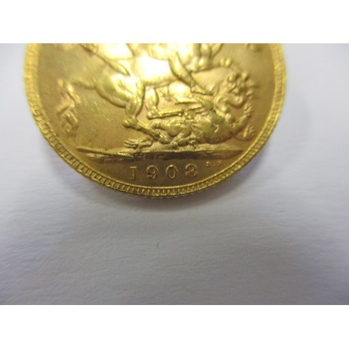 126 - An Edward VII full gold sovereign dated 1908 A good grade circulated coin