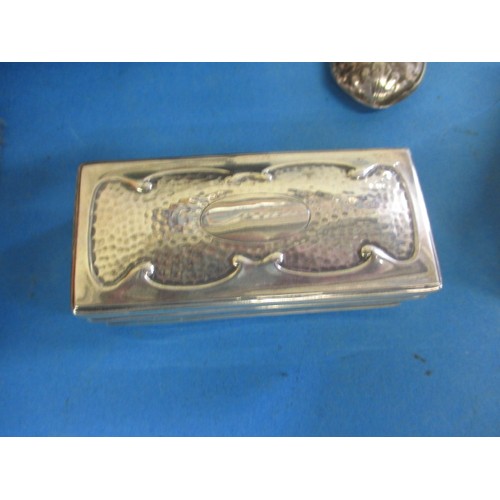 159 - An Art Deco silver dressing table brush and mirror in original box and other silver mounted items, a... 