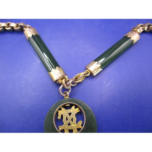 96 - A 9ct yellow gold and jade necklace, approx. linear length 43cm, approx. gross weight 20.9g in good ... 