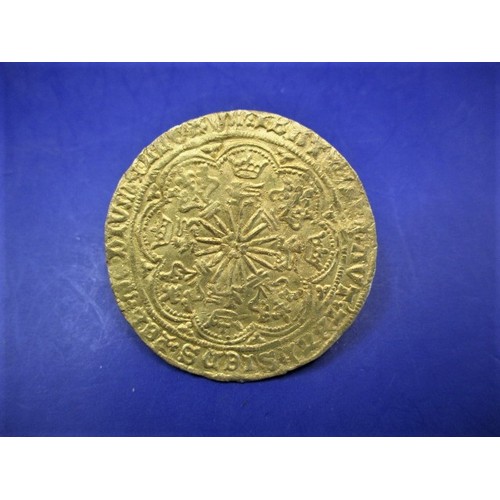 129 - An Edward IV gold rose Noble/Ryal, London mint, type VII (1466-7) the obverse crowned king in ship w... 