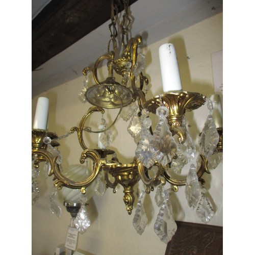 368 - 3 Vintage French 6 branch chandeliers, approx. width 46cm having gilt metal body and crystal drops, ... 