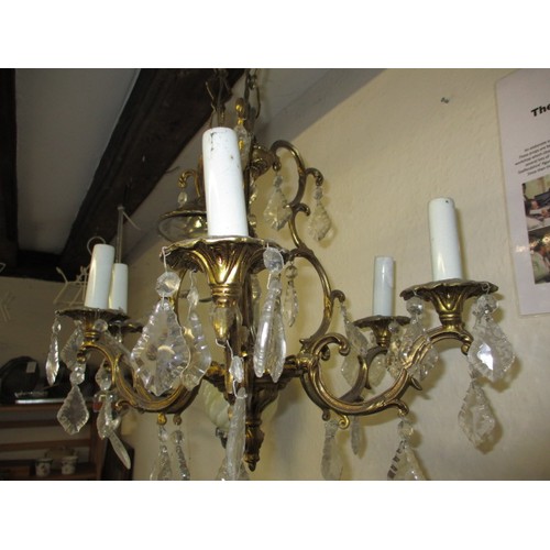 368 - 3 Vintage French 6 branch chandeliers, approx. width 46cm having gilt metal body and crystal drops, ... 