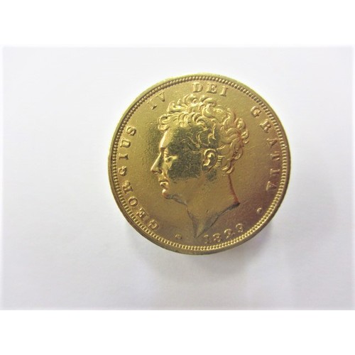 123 - A George IV full gold sovereign dated 1829 having shield back, a circulated coin with good definitio... 