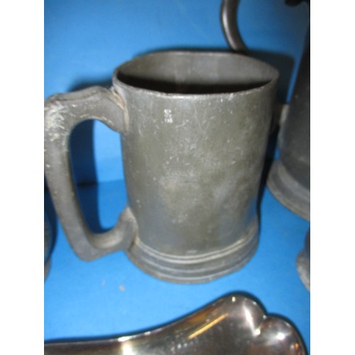 14 - 3 Victorian pewter mugs and other vintage metal wares to include some silver, all in used condition