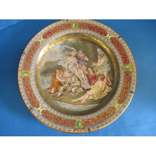 67 - A large classical scene wall plaque, with hand painter gilding, approx. diameter 35.5cm, in good pre... 