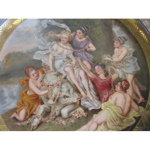 67 - A large classical scene wall plaque, with hand painter gilding, approx. diameter 35.5cm, in good pre... 