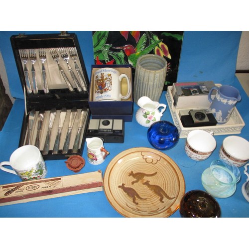 72 - A large quantity of general clearance items, to include a tea set and glass paperweights