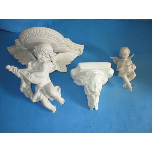 73 - A cherub wall bracket and other matching style items, approx. width of shelf 30cm, in good pre-owned... 