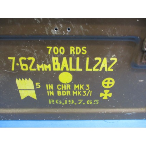 77 - A vintage military steel munitions box, having original stencilled information, in used condition wi... 