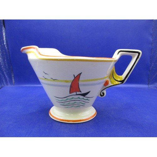 85 - A 1930s Burleigh ware Art Deco jug and platter with hand-painted design of a sailing boat, possibly ... 