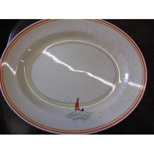 85 - A 1930s Burleigh ware Art Deco jug and platter with hand-painted design of a sailing boat, possibly ... 