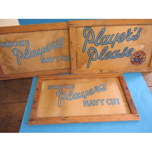 94 - Three vintage packing crate panels for Player’s cigarettes, all with age-related marks, approx. size... 