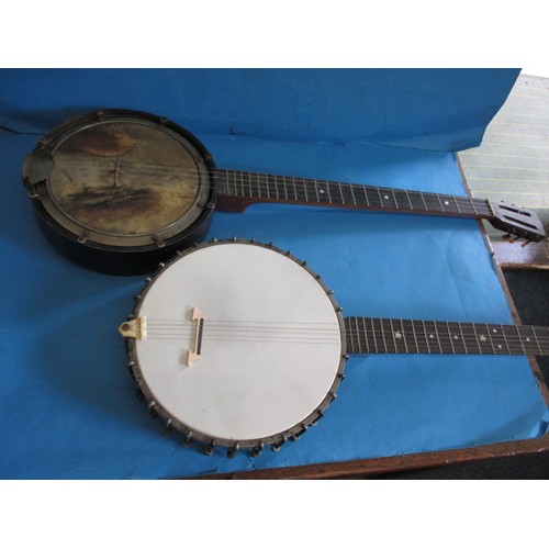 108 - Two vintage banjos, one by Richard Spencer, Clapham USA, which has an unusual number of tensioners f... 