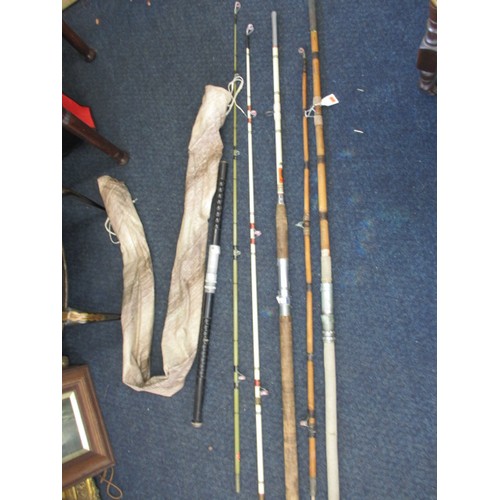 119 - 3 Vintage boat fishing rods, fibreglass and cane, one by Allcock, in used condition with some repair... 