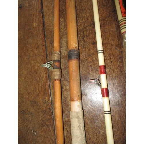 119 - 3 Vintage boat fishing rods, fibreglass and cane, one by Allcock, in used condition with some repair... 