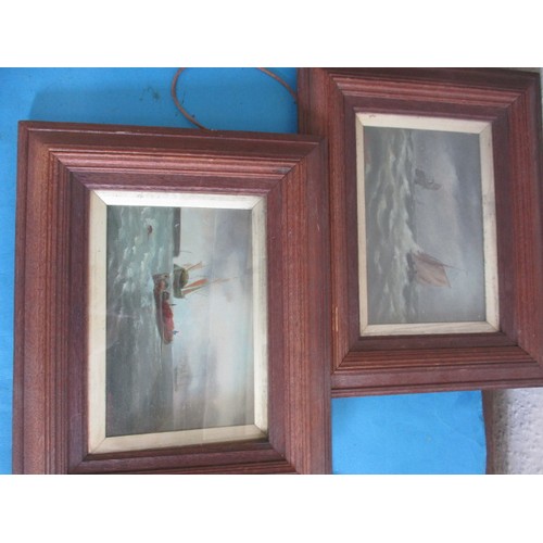 123 - Two vintage seascapes on board, approx. frame size 38x30cm, having general age-related marks