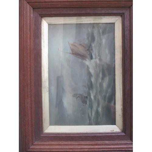 123 - Two vintage seascapes on board, approx. frame size 38x30cm, having general age-related marks