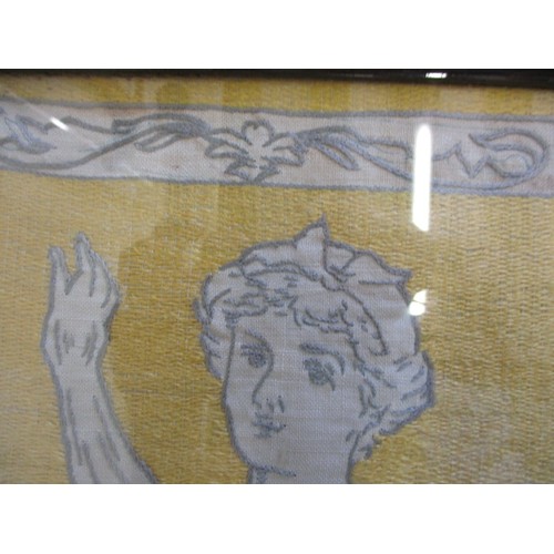 128 - Three vintage hand stitched tapestry panels, approx.  size of each 67x31cm in glazed frames