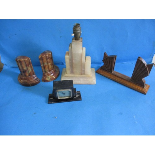 133 - A parcel of vintage Art Deco items to include an alabaster lamp base, all with use-related marks