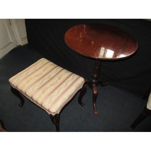 An antique tip top wine table and a stool, both in good used condition, approx. diameter of table 58cm