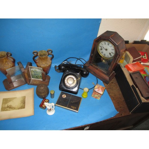 A quantity of general clearance items, to include hand blown glass vases telephone and games, all in used condition