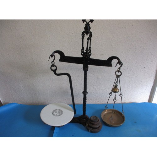 280 - A set of 19th century shop scales, in working order with age-related marks, approx. height 75cm