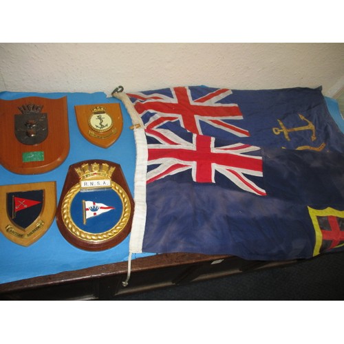 282 - A parcel of military shields and flags, approx. size of flags 90x45cm, all in good used condition