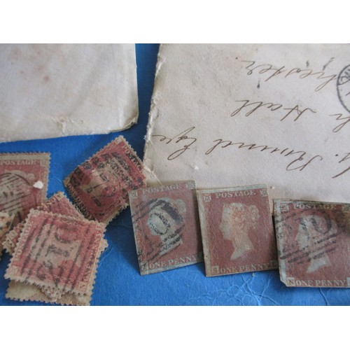 287 - A parcel of 19th century ephemera, mostly hand written letters with penny red stamps, all in well us... 