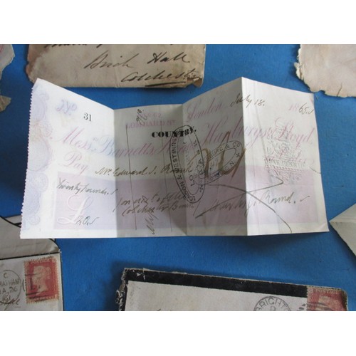 287 - A parcel of 19th century ephemera, mostly hand written letters with penny red stamps, all in well us... 