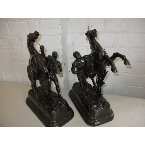 290 - A pair of vintage Marley horses, approx. height 35cm having age-related marks