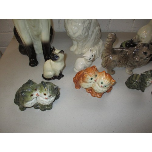 291 - A collection of Beswick ceramic cats, all in pre-owned condition, the cat with mouse has a small nib... 