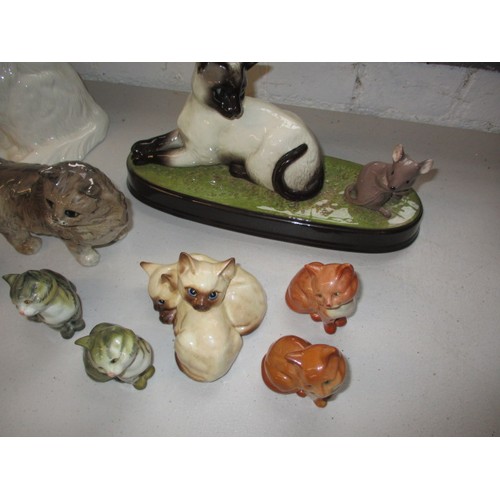 291 - A collection of Beswick ceramic cats, all in pre-owned condition, the cat with mouse has a small nib... 