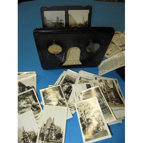 302 - A quantity of vintage Army Club cigarette cards and a Camerascope viewer, all in a vintage paper mâc... 